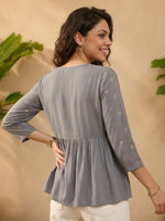 Thumbnail for Janasya Grey A-Line Rayon Tunic - Dista