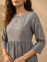 Thumbnail for Janasya Grey A-Line Rayon Tunic - Dista
