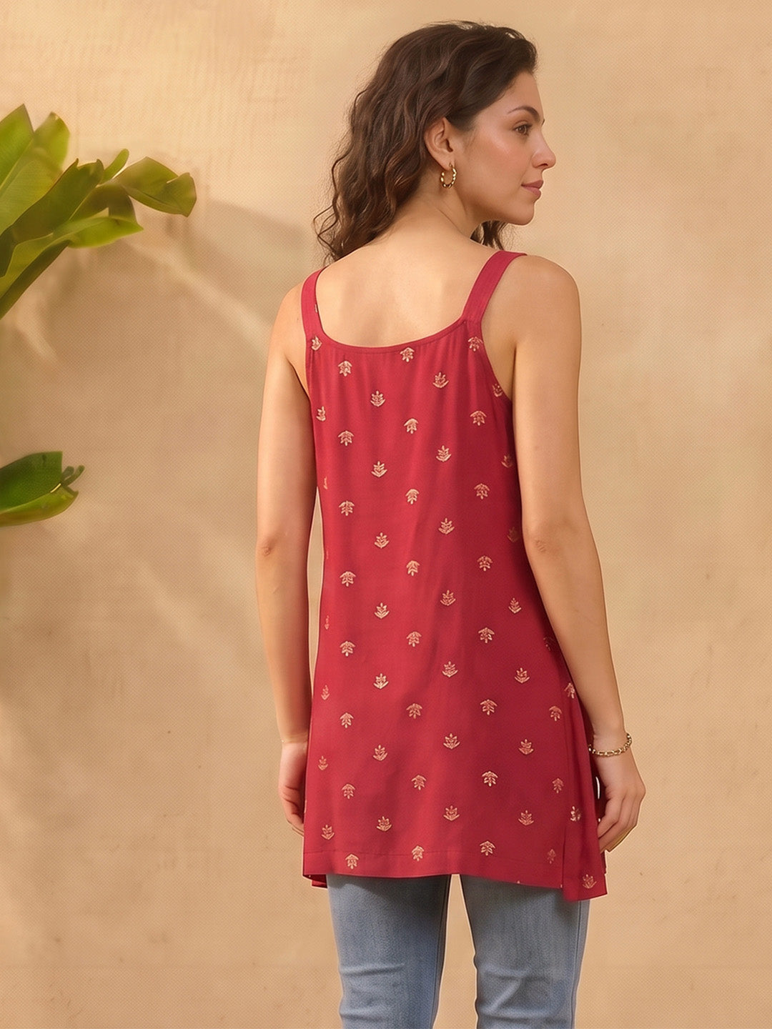 Janasya Magenta A-Line Rayon Tunic - Dista