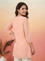 Thumbnail for Janasya Peach A-Line Georgette Tunic - Dista