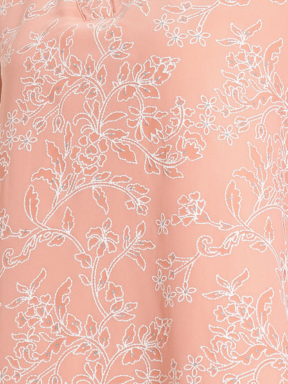 Janasya Peach A-Line Georgette Tunic - Dista