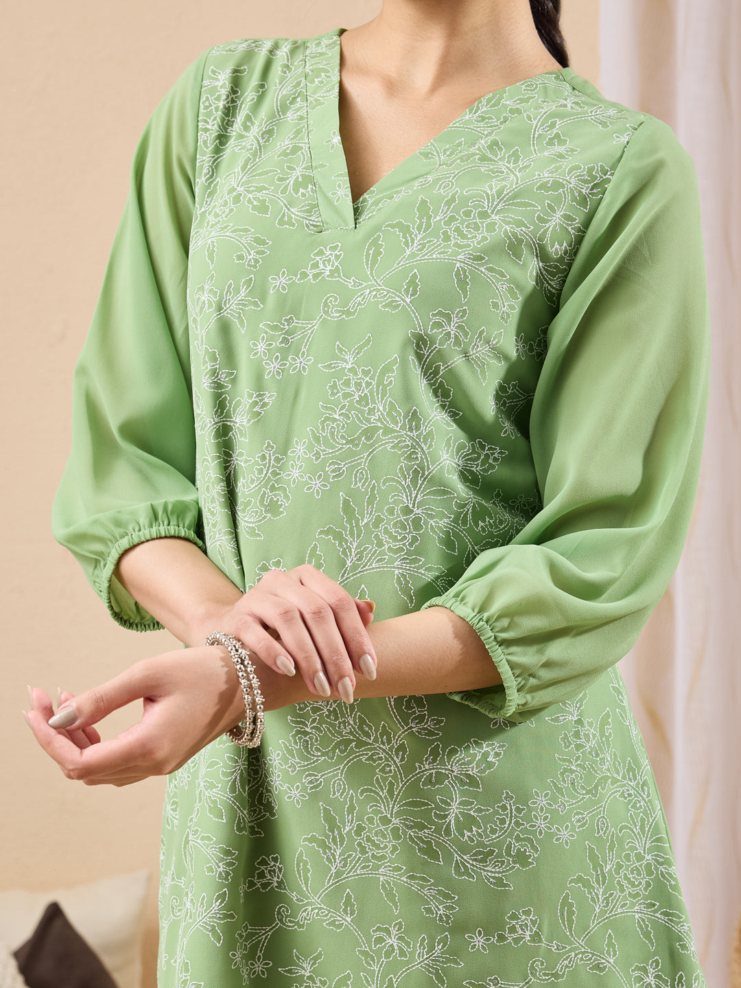 Janasya Mint A-Line Georgette Tunic - Dista