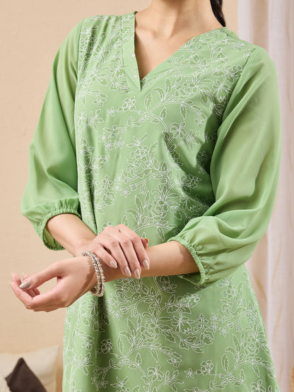 Janasya Mint A-Line Georgette Tunic - Dista