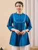 Janasya Teal A-Line Cotton Tunic - Dista