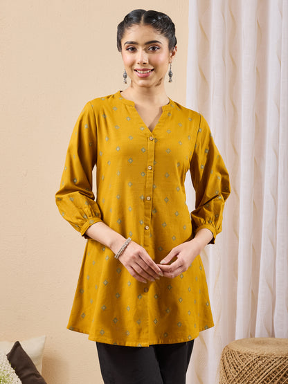 Janasya Mustard Straight Cotton Tunic - Dista