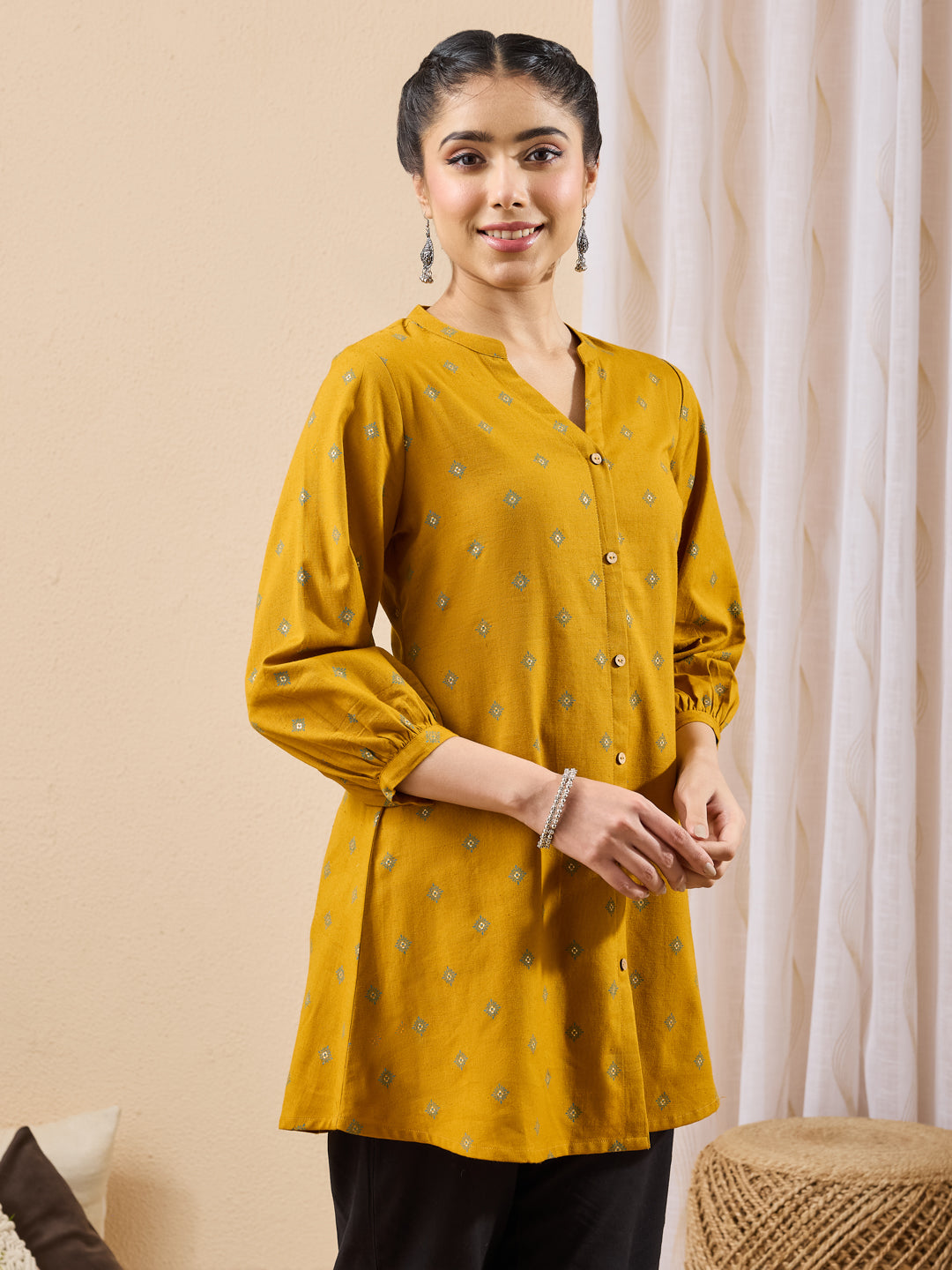 Janasya Mustard Straight Cotton Tunic - Dista