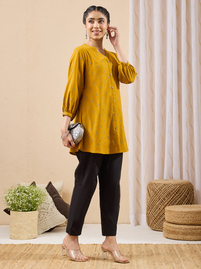 Janasya Mustard Straight Cotton Tunic - Dista