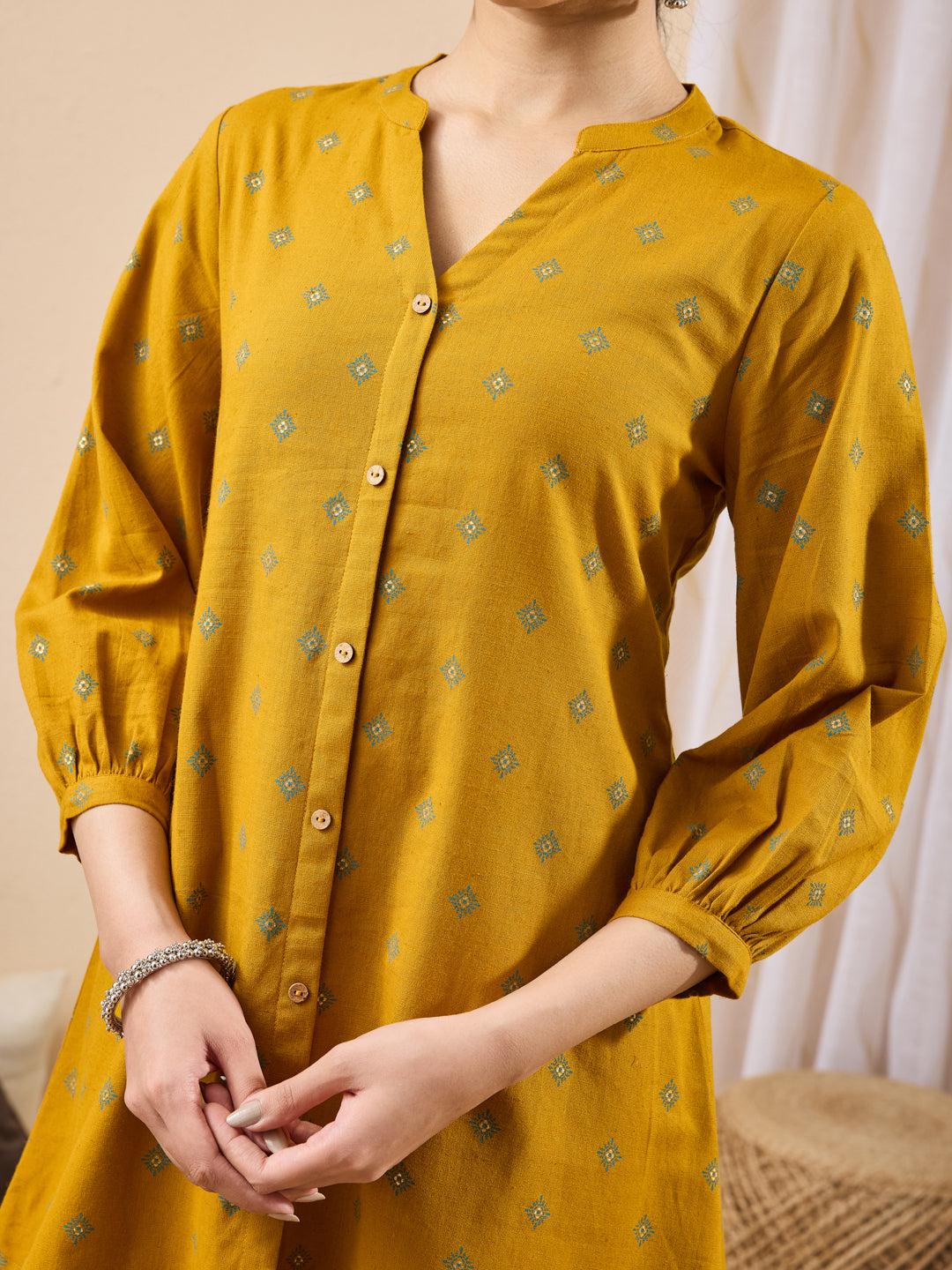 Janasya Mustard Straight Cotton Tunic - Dista