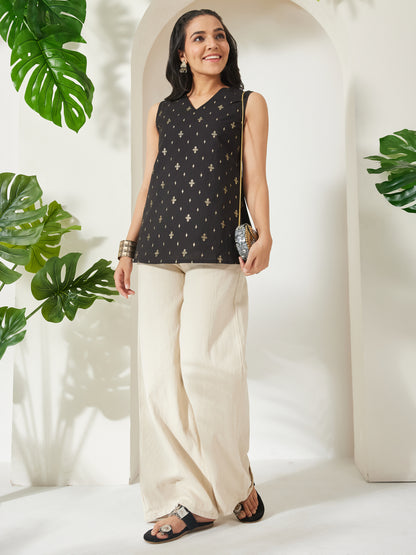 Janasya Black A-Line Cotton Tunic - Dista