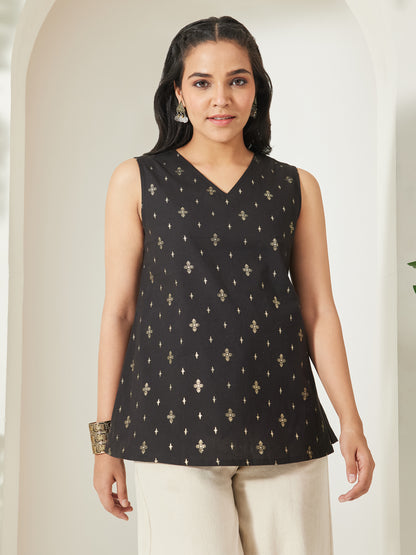 Janasya Black A-Line Cotton Tunic - Dista