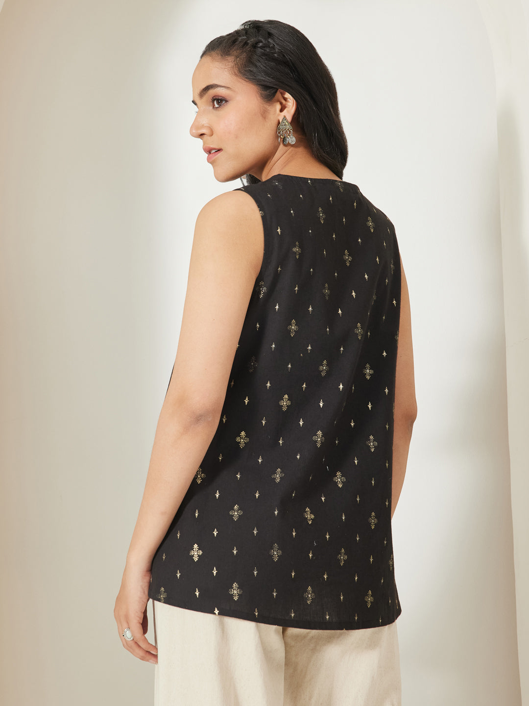 Janasya Black A-Line Cotton Tunic - Dista