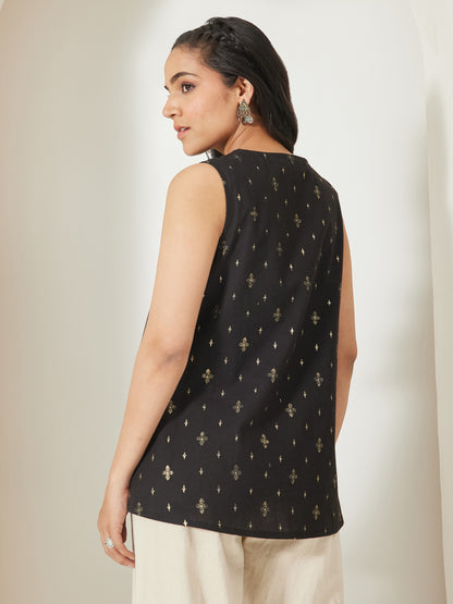 Janasya Black A-Line Cotton Tunic - Dista