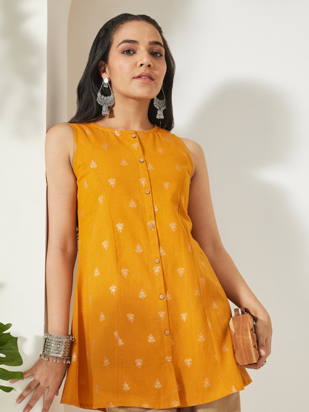 Janasya Mustard A-Line Cotton Tunic - Dista