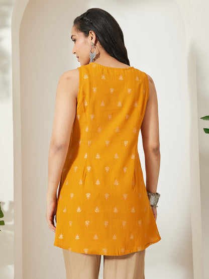 Janasya Mustard A-Line Cotton Tunic - Dista