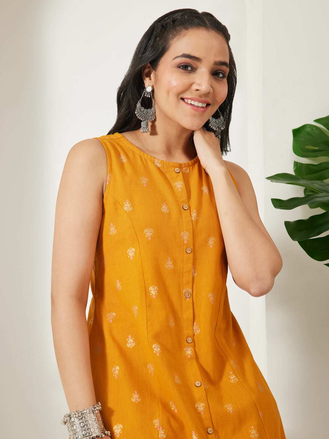 Janasya Mustard A-Line Cotton Tunic - Dista