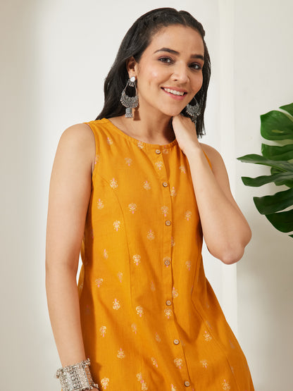 Janasya Mustard A-Line Cotton Tunic - Dista