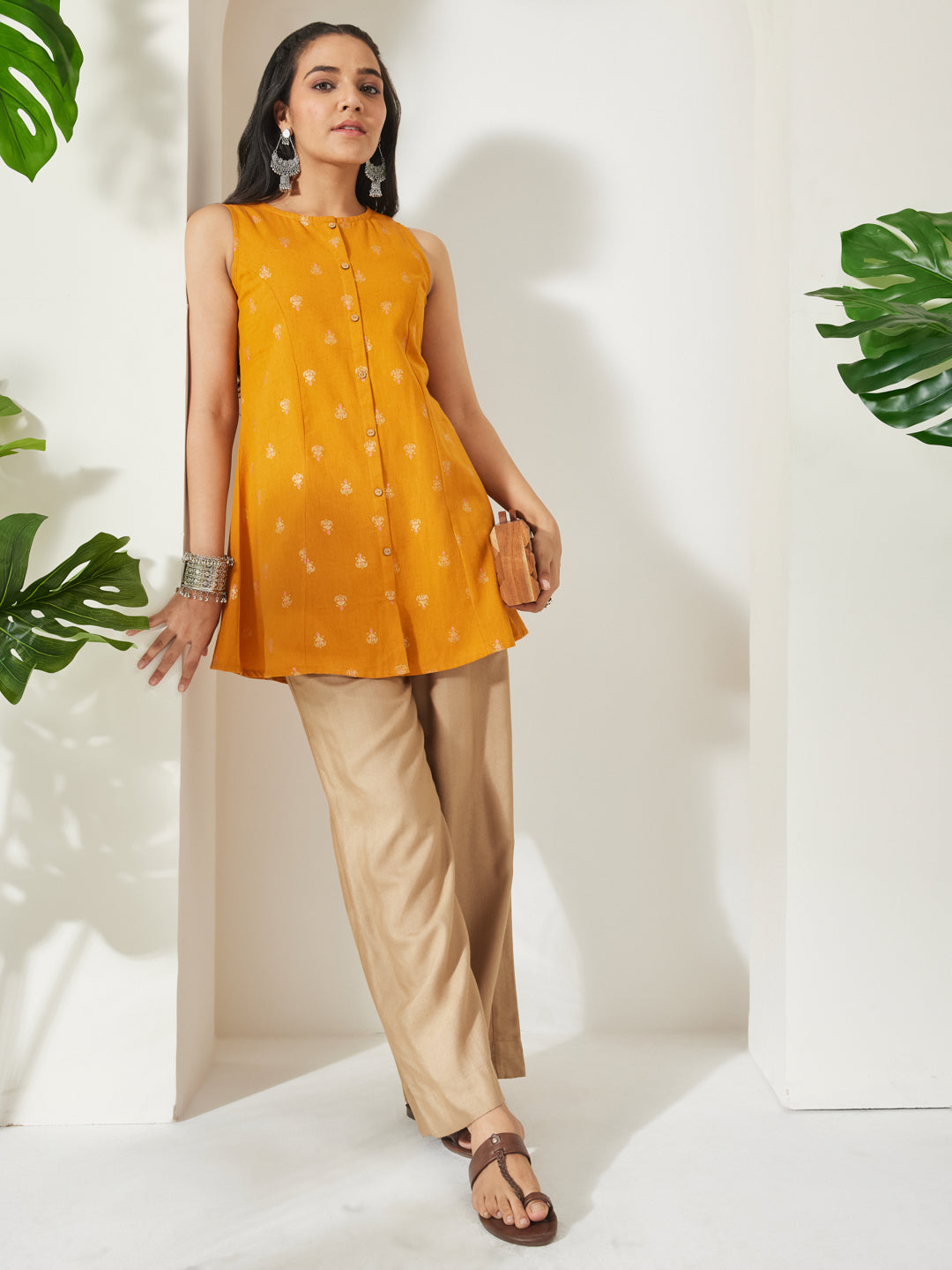 Janasya Mustard A-Line Cotton Tunic - Dista