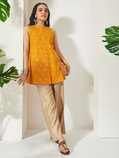 Janasya Mustard A-Line Cotton Tunic - Dista