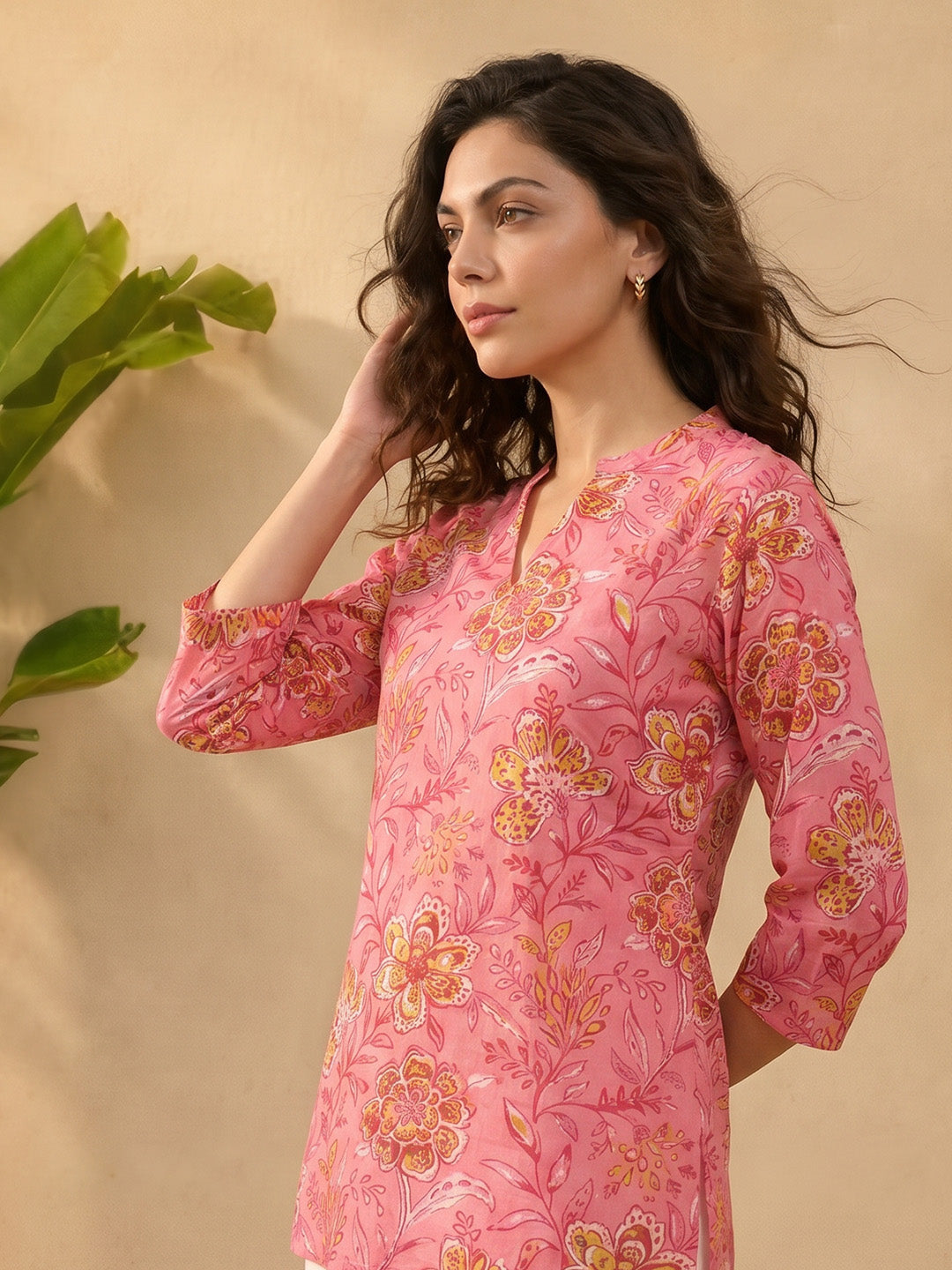 Janasya Pink Straight Cotton Tunic - Dista