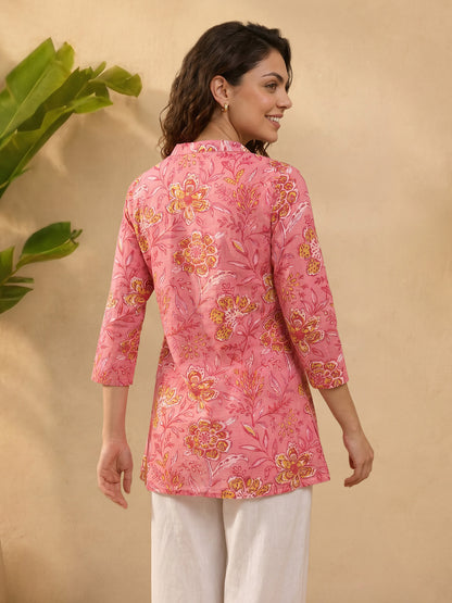 Janasya Pink Straight Cotton Tunic - Dista