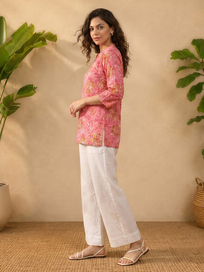 Janasya Pink Straight Cotton Tunic - Dista