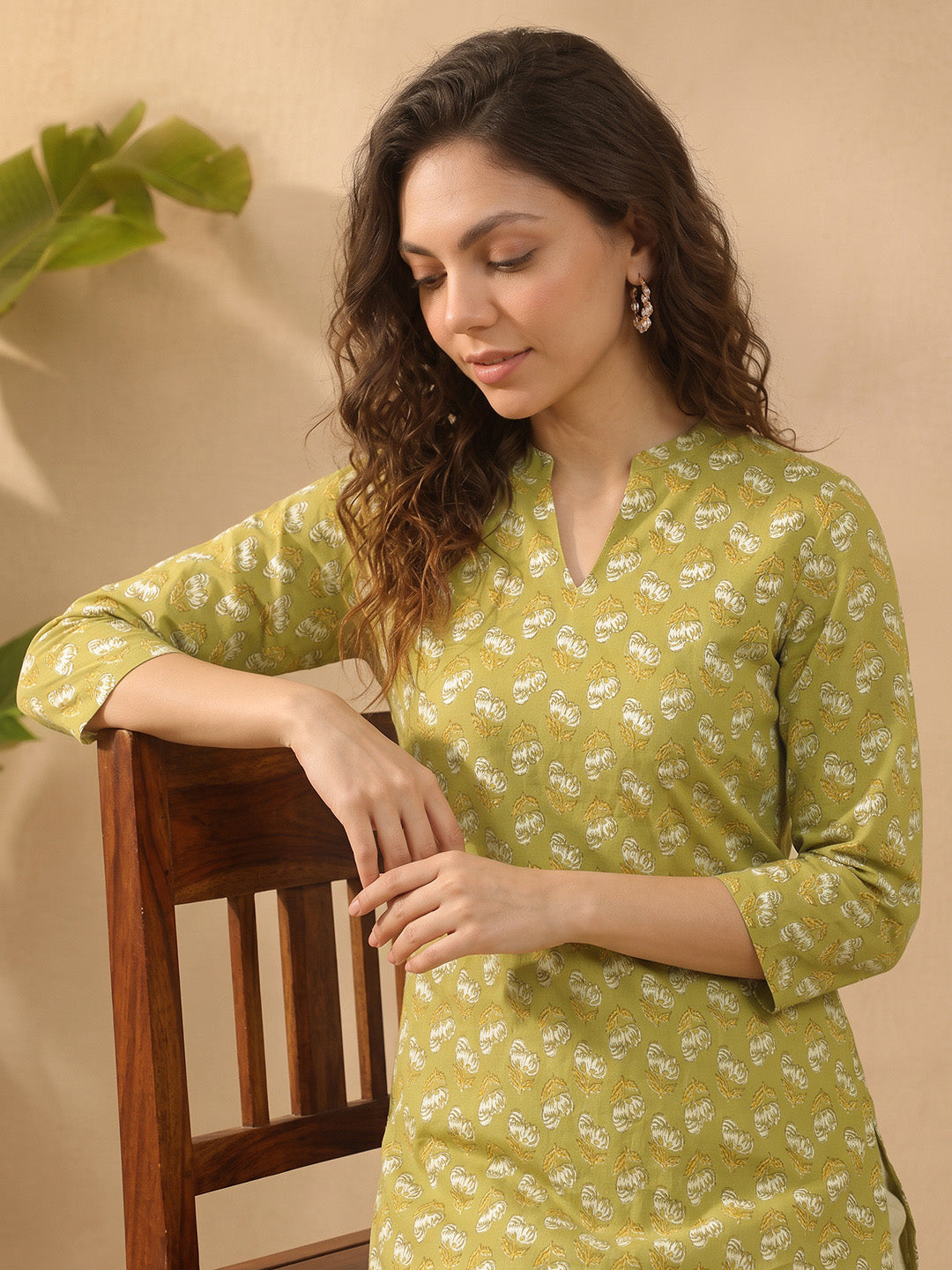 Janasya Olive Straight Cotton Tunic - Dista