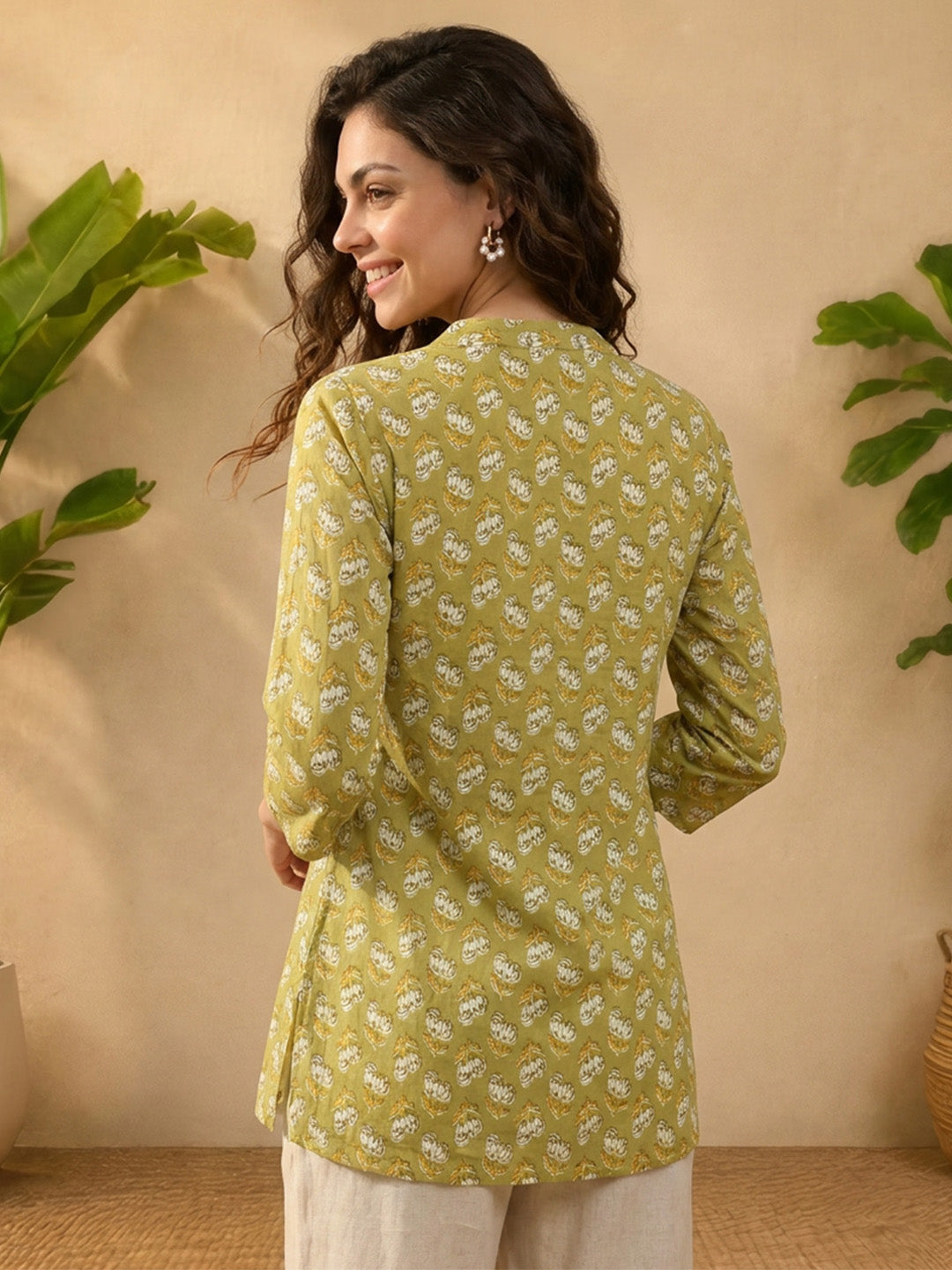 Janasya Olive Straight Cotton Tunic - Dista