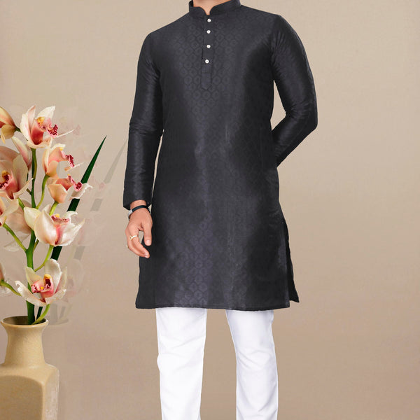 Neera Trendz Black Jacquard Work Men's Kurta With Pyjama