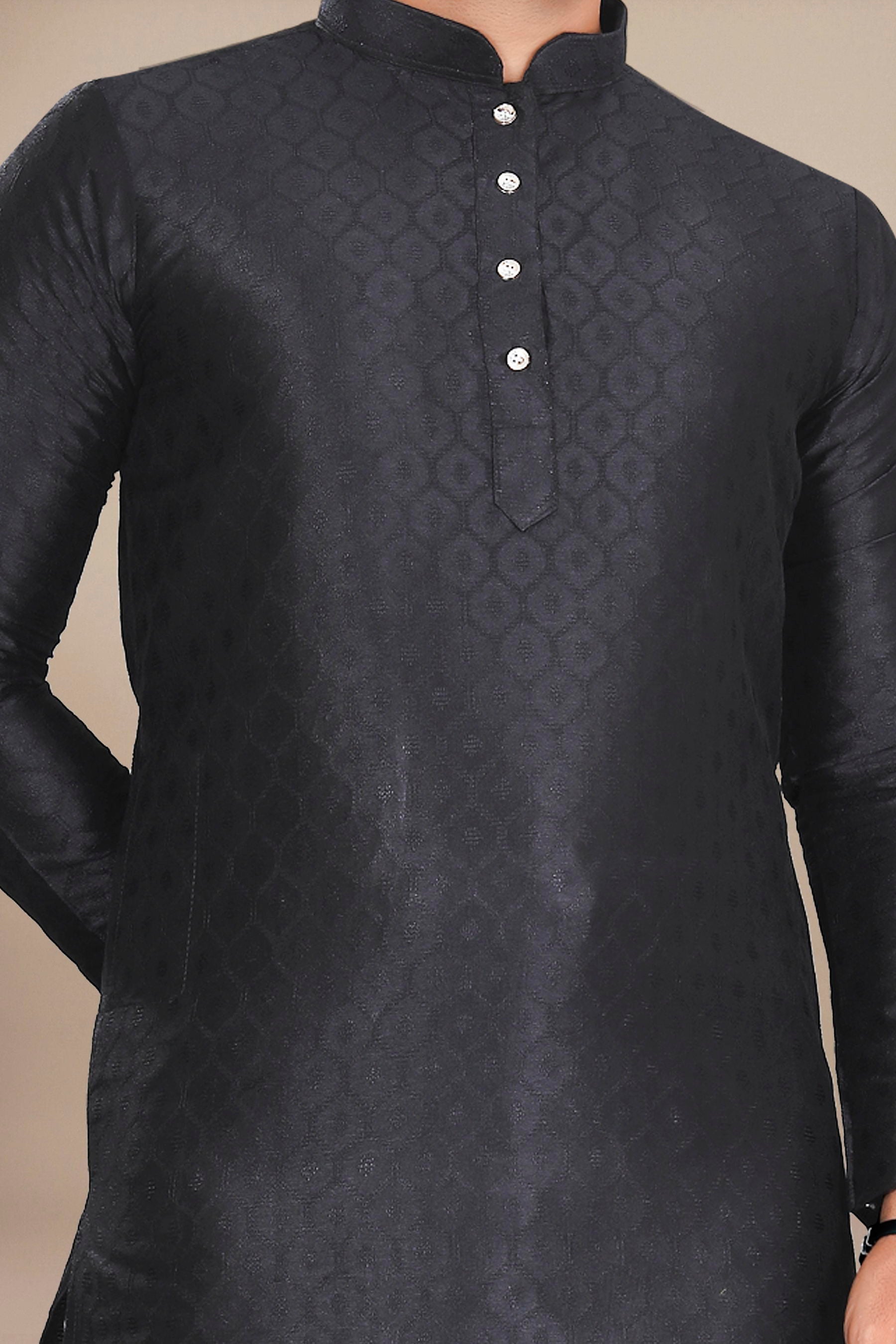 Neera Trendz Black Jacquard Work Men's Kurta With Pyjama - Distacart