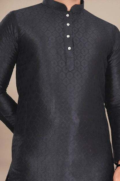 Neera Trendz Black Jacquard Work Men's Kurta With Pyjama - Distacart