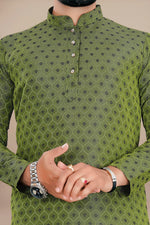 Thumbnail for Neera Trendz Green Jacquard Work Men's Kurta With Pyjama