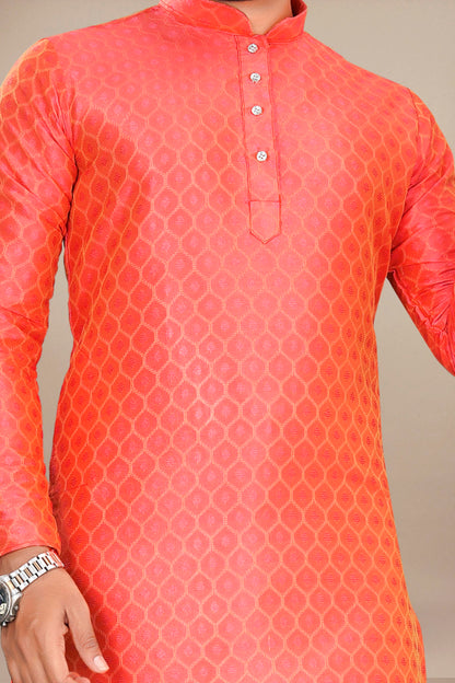 Neera Trendz Orange Jacquard Work Men's Kurta With Pyjama - Distacart