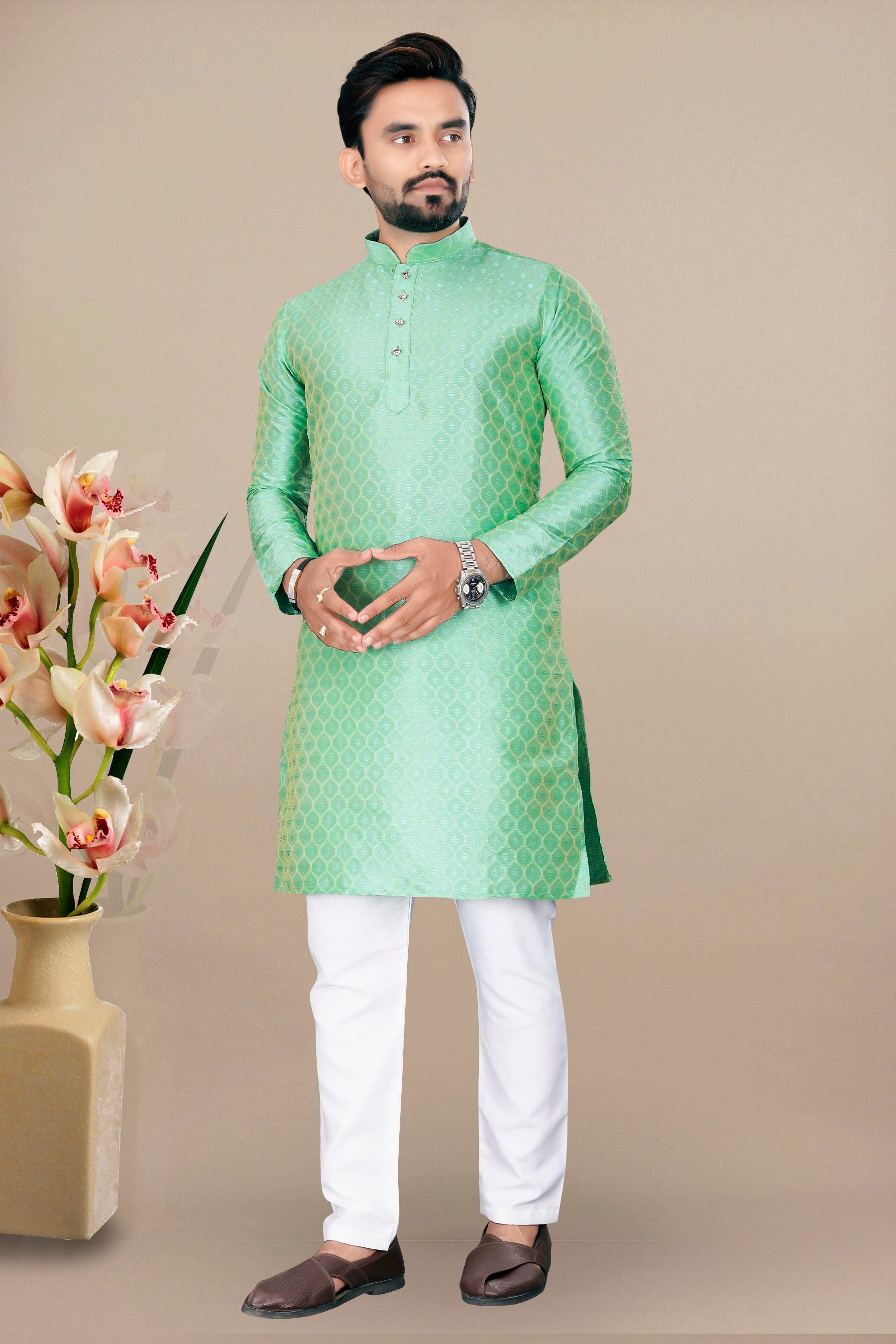 Neera Trendz Pista Jacquard Work Men's Kurta With Pyjama - Distacart