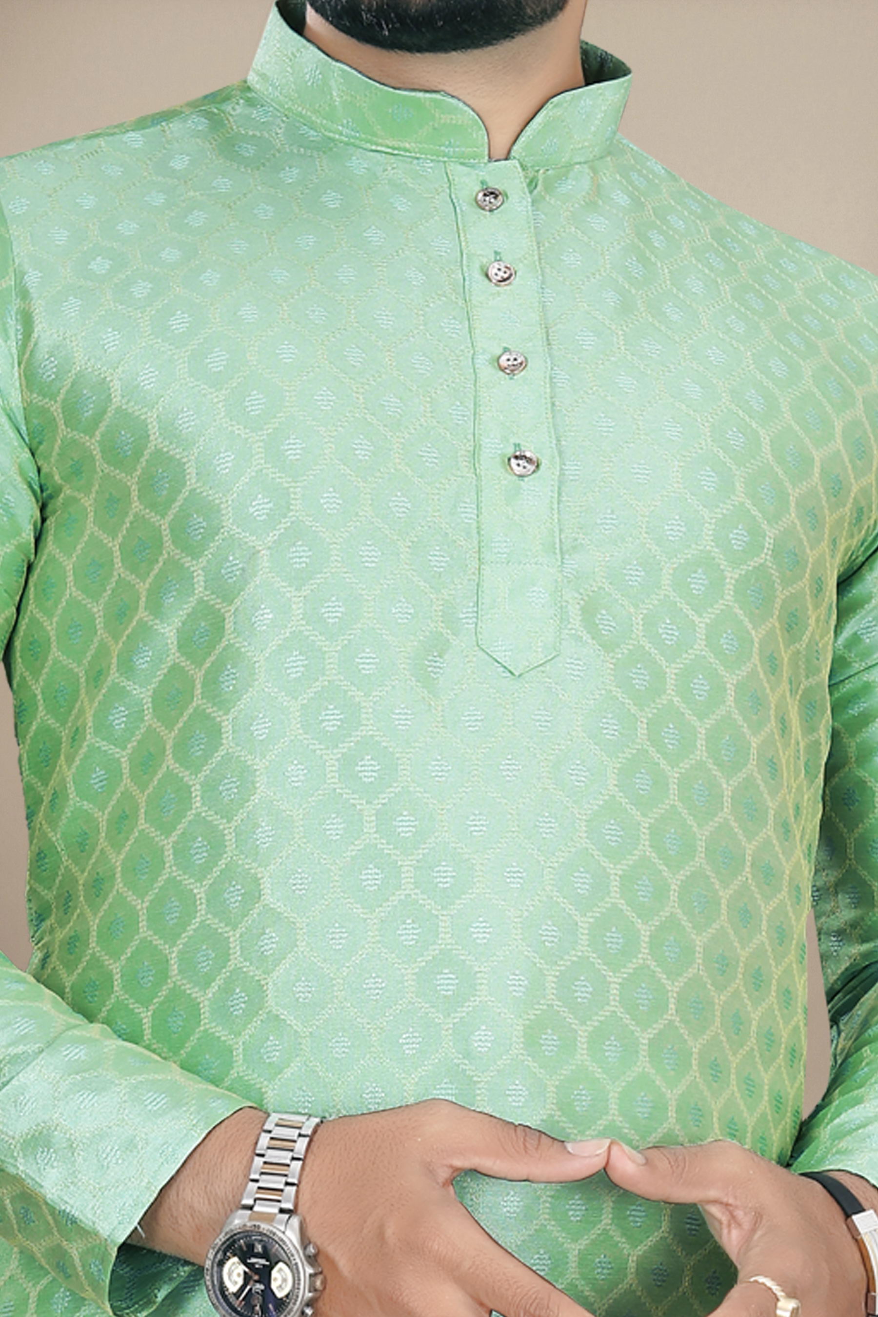 Neera Trendz Pista Jacquard Work Men's Kurta With Pyjama