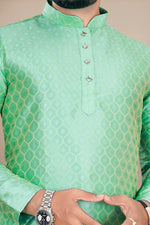 Thumbnail for Neera Trendz Pista Jacquard Work Men's Kurta With Pyjama