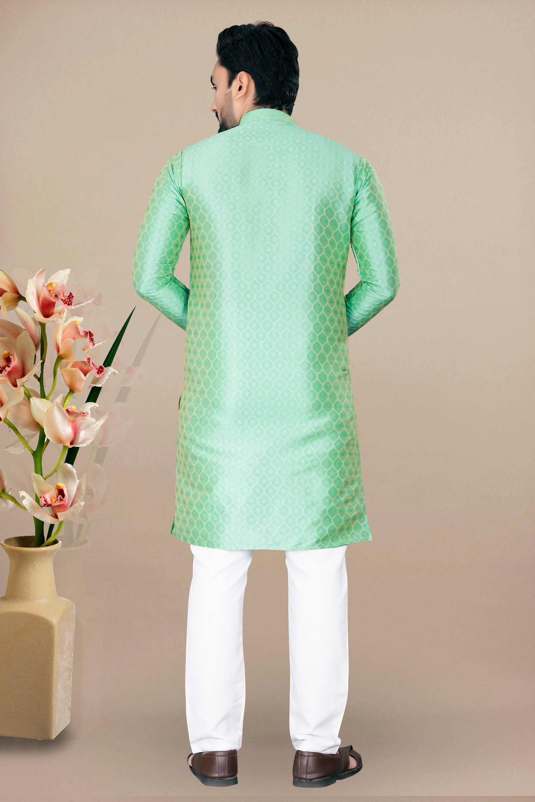 Neera Trendz Pista Jacquard Work Men's Kurta With Pyjama