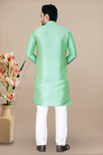 Thumbnail for Neera Trendz Pista Jacquard Work Men's Kurta With Pyjama