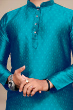 Thumbnail for Neera Trendz Rama Jacquard Work Men's Kurta With Pyjama
