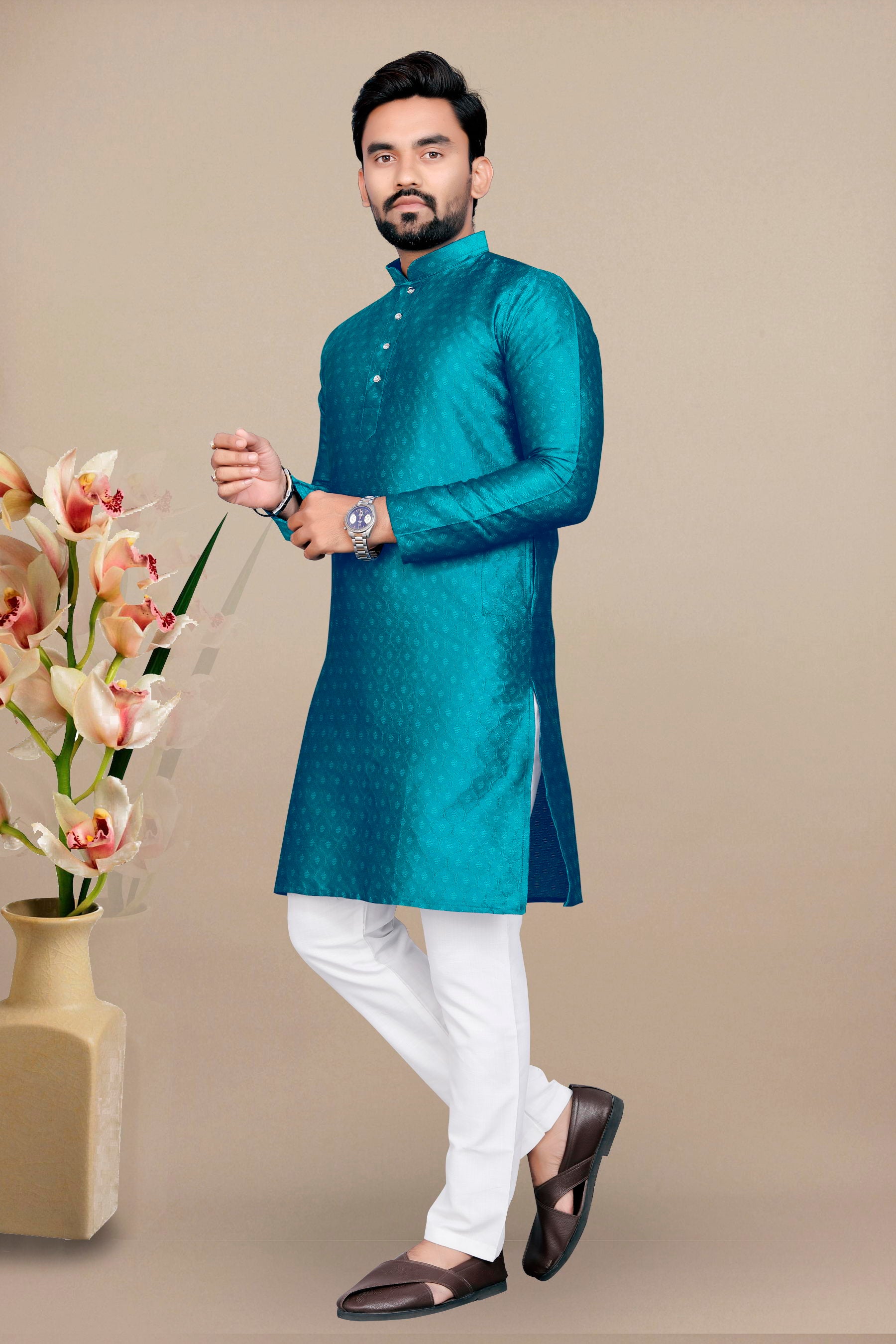 Neera Trendz Rama Jacquard Work Men's Kurta With Pyjama