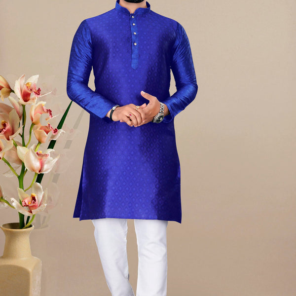 Neera Trendz Royal Blue Jacquard Work Men's Kurta With Pyjama