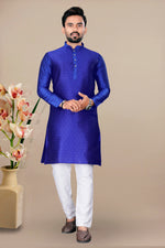 Thumbnail for Neera Trendz Royal Blue Jacquard Work Men's Kurta With Pyjama