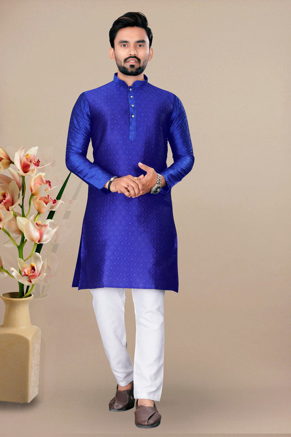 Neera Trendz Royal Blue Jacquard Work Men's Kurta With Pyjama