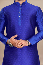 Thumbnail for Neera Trendz Royal Blue Jacquard Work Men's Kurta With Pyjama