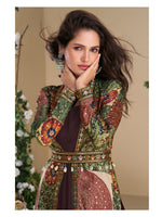 Thumbnail for Aarshi Fashions Wine Georgette Gown With Multicolor Silk Shrug & Belt