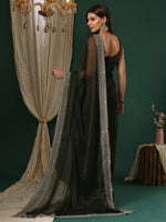 Thumbnail for NOZ2TOZ Women's Georgette Olive Embroidered Designer Saree With Blouse Piece - Distacart