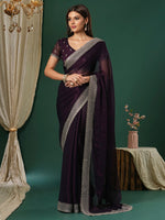 Thumbnail for NOZ2TOZ Women's Georgette Magenta Embroidered Designer Saree With Blouse Piece - Distacart