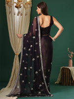 Thumbnail for NOZ2TOZ Women's Georgette Purple Embroidered Designer Saree With Blouse Piece - Distacart