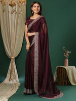 Thumbnail for NOZ2TOZ Women's Chiffon Magenta Embroidered Designer Saree With Blouse Piece - Distacart