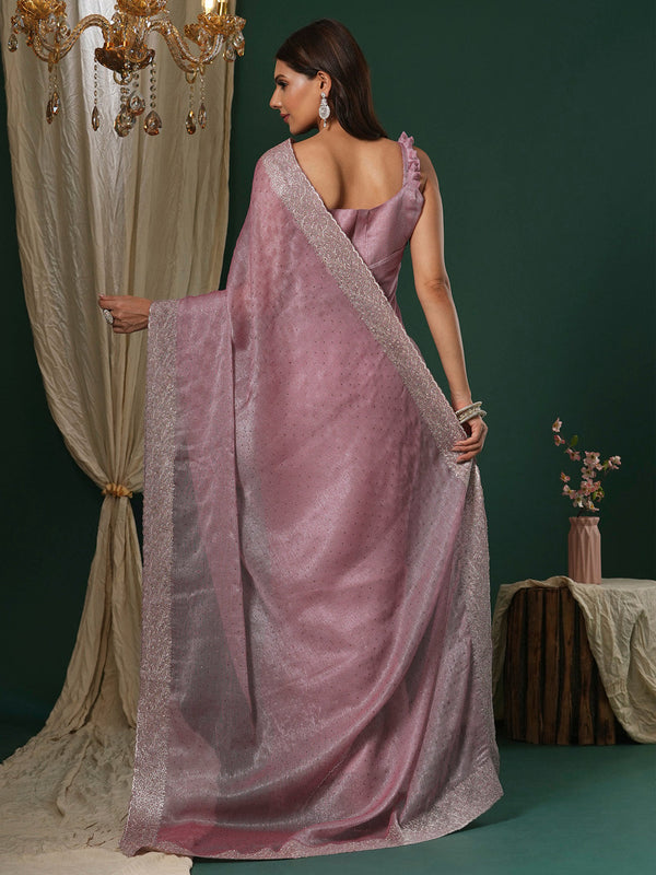 NOZ2TOZ Women's Organza Mauve Embroidered Designer Saree With Blouse Piece - Distacart