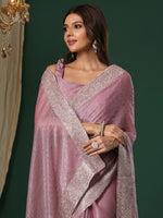 Thumbnail for NOZ2TOZ Women's Organza Mauve Embroidered Designer Saree With Blouse Piece - Distacart
